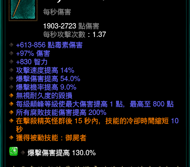 diablo3 暗黑破壞神 巫醫 獄牙戰裝 搭配愛理歐克之針